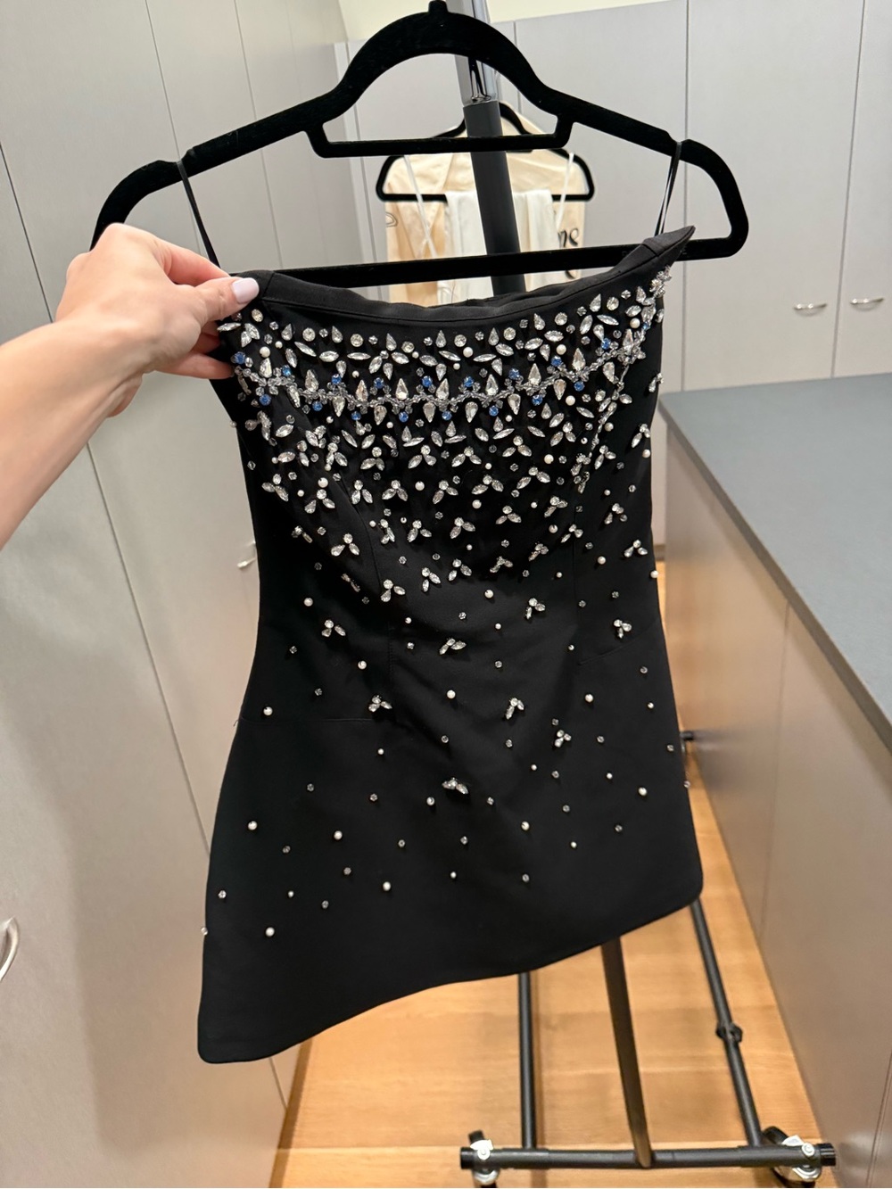 Black Strapless Mini Dress with Crystal Detailing - Picture 3 of 6